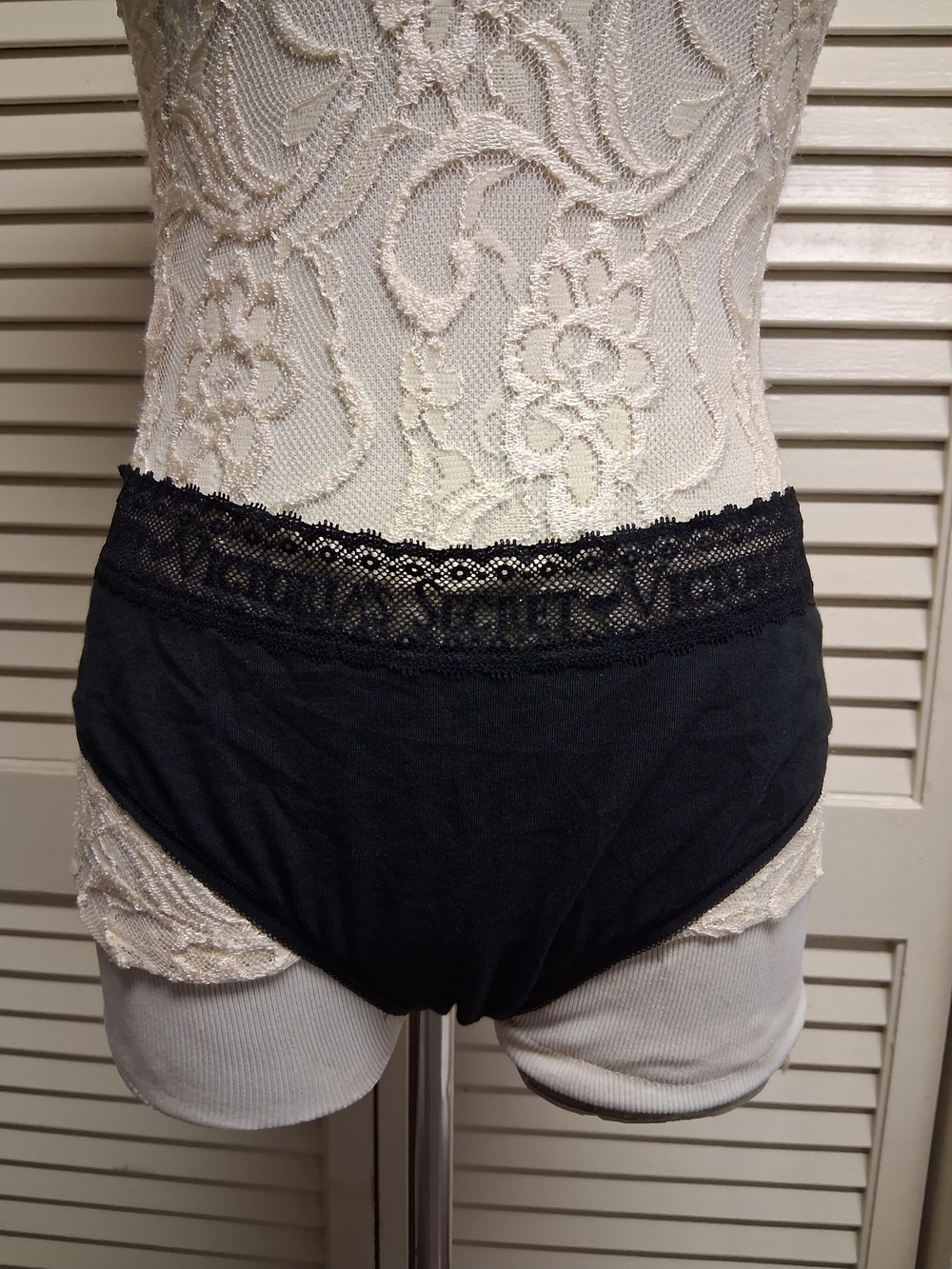 Victoria's Secret Black Lace-Waist Cotton Hugh Legs Briefs Collection